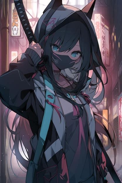 Premium AI Image | Anime girl with a sword and a mask