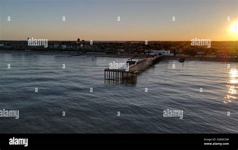 Southwold Suffolk UK pier at sunset Aerial image Stock Photo - Alamy