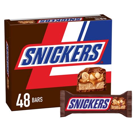 Snickers Full Size Chocolate Candy Bars - Family Pack, 48 ct Individually Wrapped Snack Packages ...