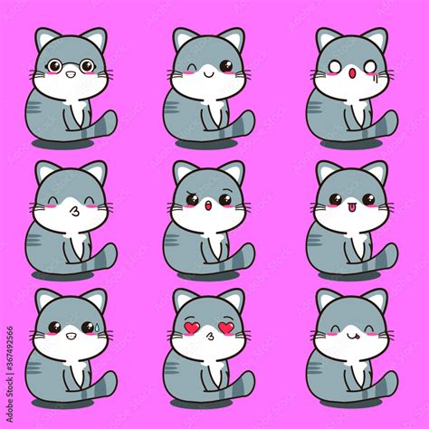 set of funny cartoon cat emoji sticker animals Stock Vector | Adobe Stock