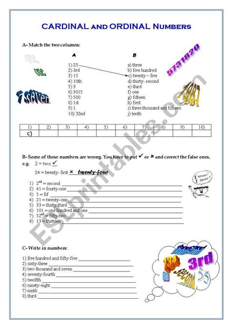 Cardinal / Ordinal Numbers - ESL worksheet by vdolphin Number Worksheets, Vocabulary Worksheets ...