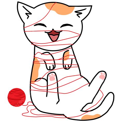 Cat Playing Red Yarn, Paint Playing, Paint Illustration, Red Yarn PNG ...