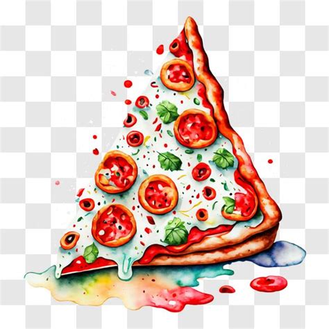 Download Delicious Pizza Slice with Watercolor Painting Style PNG ...