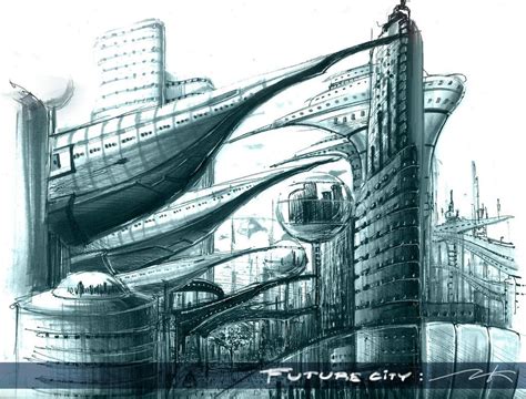 Sketch Future City | City sketch, Future city, Building sketch