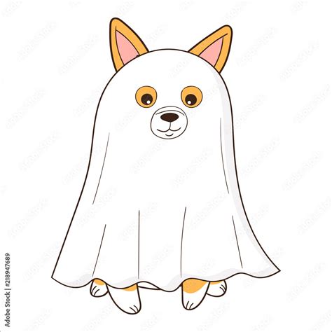 Welsh Corgi dog dressed up as a ghost. Halloween cartoon vector illustration. Stock Vector ...