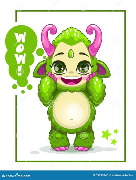 Cartoon cute green monster stock vector. Illustration of kids - 65993746