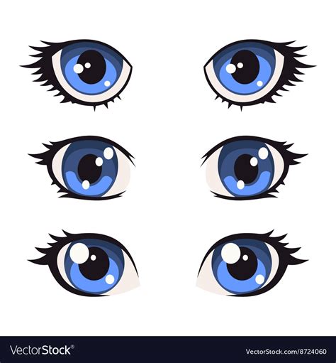 Blue cartoon anime eyes set Royalty Free Vector Image