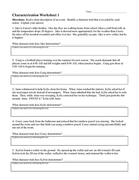 Direct And Indirect Characterization Worksheet - Wordworksheet.com