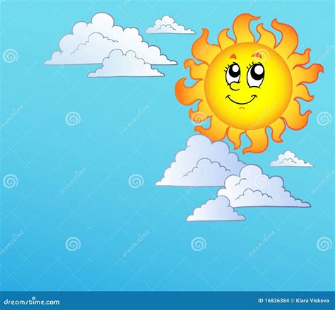 Cartoon Sun With Clouds On Blue Sky Stock Images - Image: 16836384