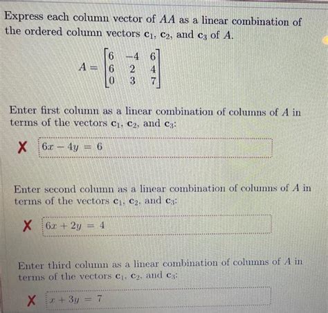 Solved Express each column vector of AA as a linear | Chegg.com