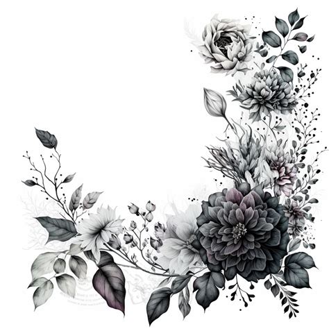 Enchanting Monochrome Floral Border PNG, Elegant Black & White Flower Frame Versatile Digital ...