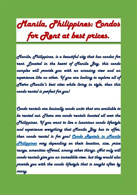 PPT - Manila, Philippines Condos for Rent at Best Prices. PowerPoint ...