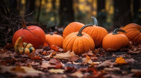 All Pumpkins On A Leafy Background, Picture Of Pumpkins And Fall Leaves, Fall, Pumpkin ...