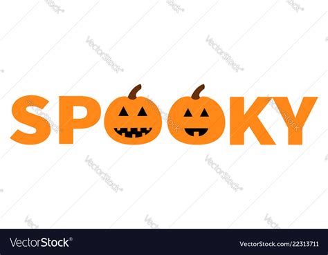 Word spooky text with smiling sad pumpkin Vector Image