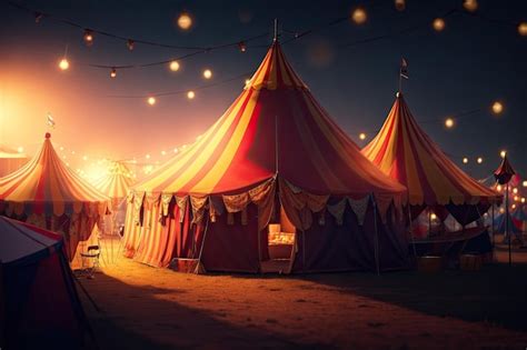 Premium AI Image | Circus tent at night with its colorful lights on ai generative