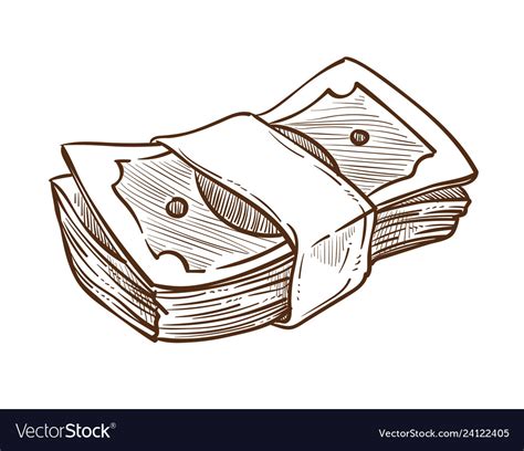 Money stack in bundle isolated sketch dollar bills