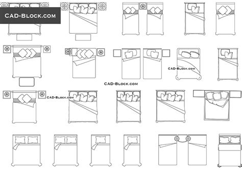 Beds in plan CAD blocks free download, Furniture, Nightstands, Bedroom