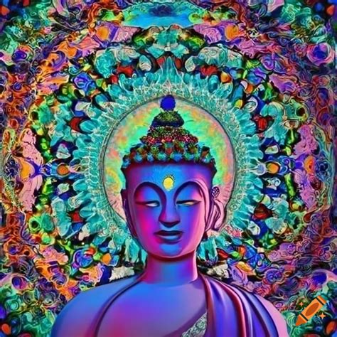 Colorful psychedelic buddha meditating surrounded by abstract mandala patterns on Craiyon