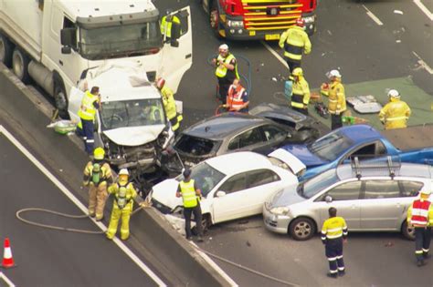 Three people in hospital after M4 truck crash