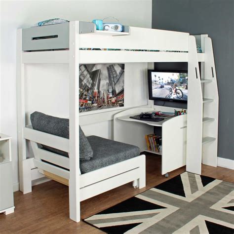 Urban Grey High Sleeper Bed: Desk & Futon - Barker & Stonehouse | Bunk bed with desk, Cool bunk ...