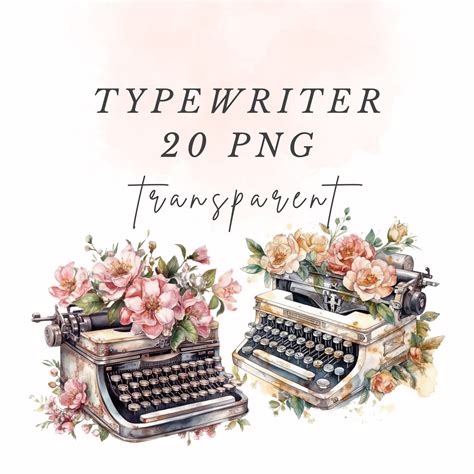 20 Victorian Vintage Clipart Typewriter Flower PNG Pastel Watercolor ...