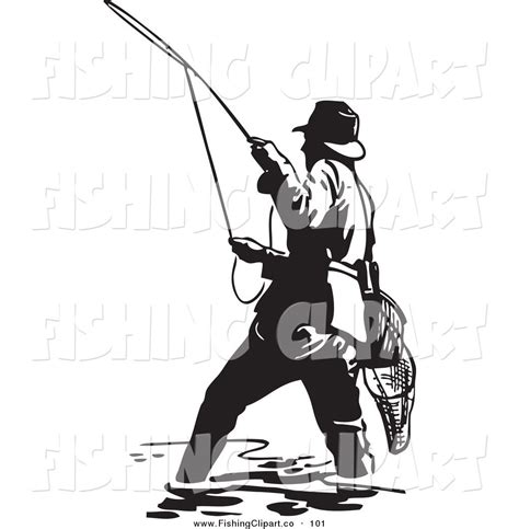 Fisherman Clipart Clip Art Of A Sporty Black And White Wading Picture ...