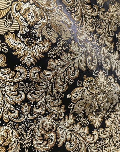 Prince Liam Neoclassical Brocade Satin Fabric Black Gold Upholstery Damask LLPBK0003 | www ...