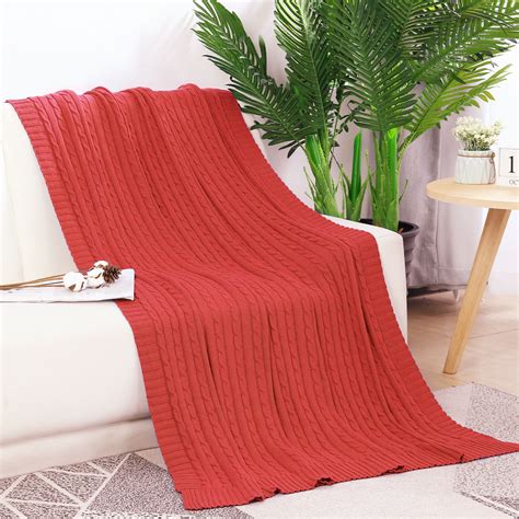 Cotton Blanket Decorative Cable Knitted Throw Soft Warm Knit Blanket, Red, 50" x 60" - Walmart.com