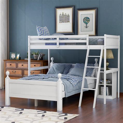 Harper & Bright Designs White Twin Over Full Loft Bed with Cabinet ...