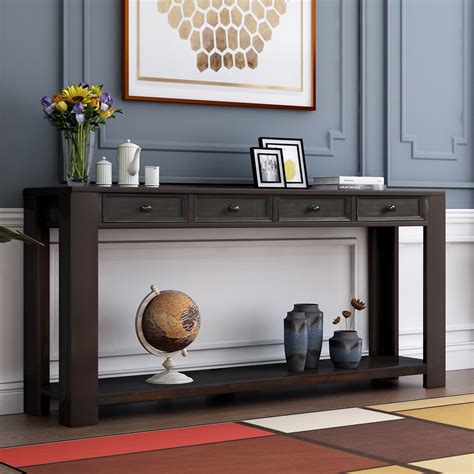 Console Table for Entryway, Hallway, Easy Assembly, 64" Long Sofa Table with Drawers and Bottom ...