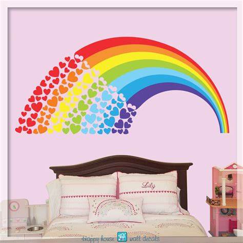 Rainbow Wall Decal Rainbow With Hearts Sticker Nursery - Etsy