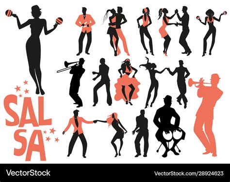 Salsa Party Posterset Of Couple Dancing Salsaretro Stylesilhouettes Of People Dancing And ...