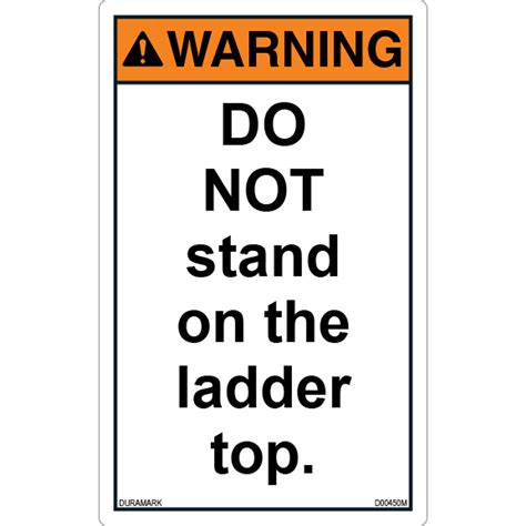 ANSI Safety Label - Warning - Ladder Safety - Do Not Stand on Ladder Top - Vertical