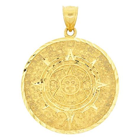 14k Gold Large Aztec Calendar Pendant - ShopJW