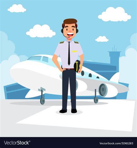 Pilot in a uniform and plane cartoon background Vector Image