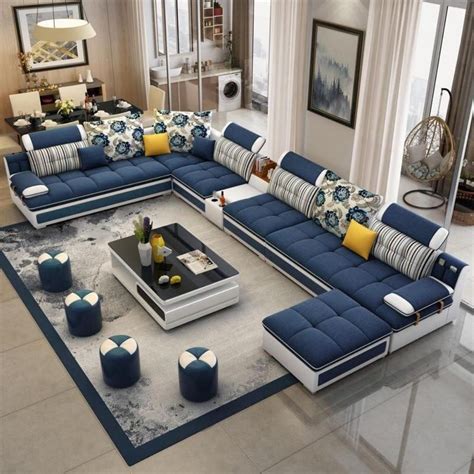 Luxury Modern U Shaped Sectional Fabric Sofa Set With Ottoman | Corner sofa design, Modern sofa ...