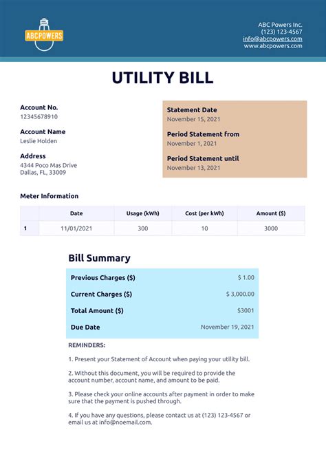 Utility Bill Template - PDF Templates | Jotform