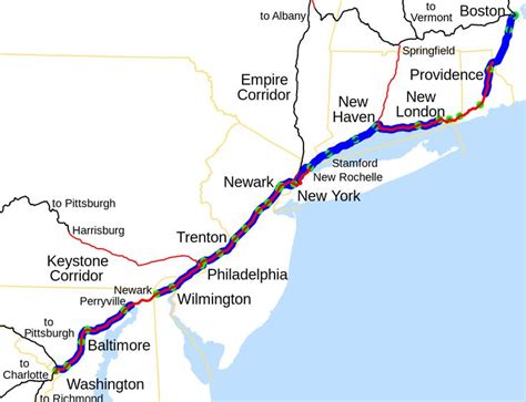 NEC map - Northeast Corridor - Wikipedia | Amtrak, Train route, New york washington