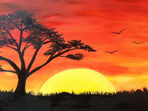 African Sun | Sunset painting, Watercolor landscape paintings, Easy landscape paintings