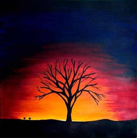 Tree silhouette and sunset background … | Silhouette painting, Oil ...