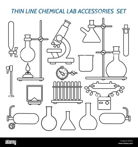 Thin line chemical lab equipment and accessories set. Biology science and medical engineering ...