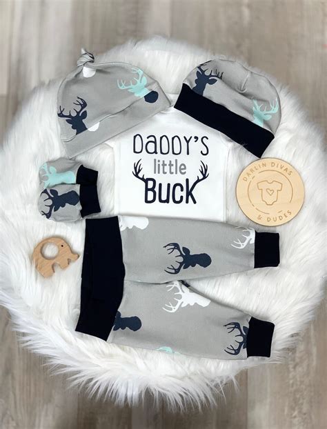 Daddy's Little Buck Baby Boy Outfit, Deer Buck Navy Baby Boy Outfit ...