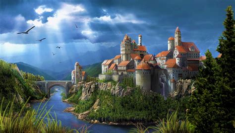 Download River Bridge Landscape Fantasy Castle Fantasy Landscape HD Wallpaper