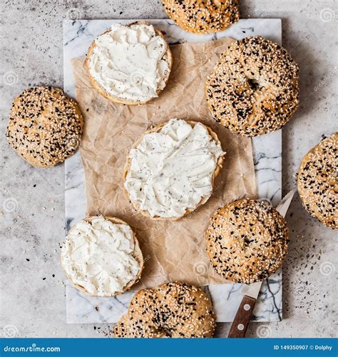 Bagels with Cream Cheese stock image. Image of breakfast - 149350907