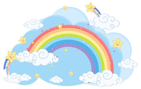 Premium Vector | Pastel rainbow with clouds isolated