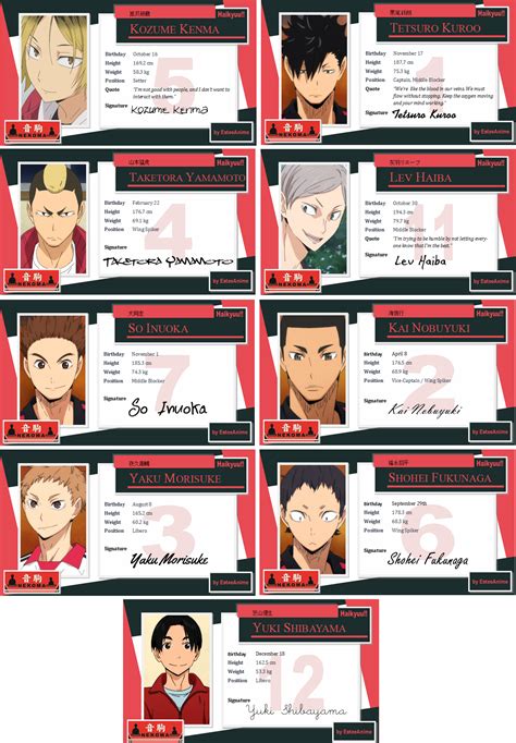 Haikyuu!! Character Cards - Nekoma by EsteeSo on DeviantArt