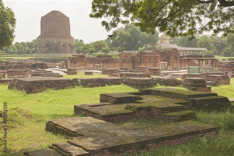 Old ruins and Dhamekh Stupa, Sarnath, India Stock Photo | Adobe Stock