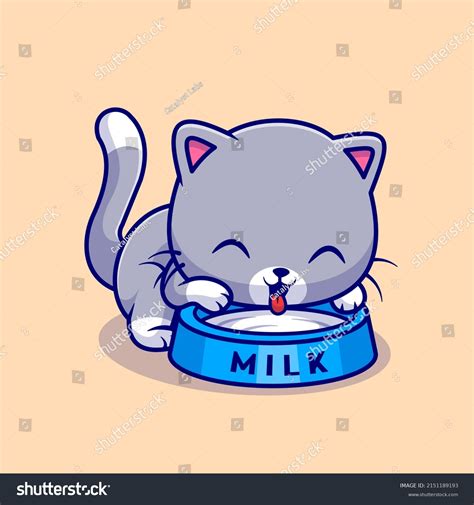 Cute Cat Drink Milk Cartoon Vector Stock Vector (Royalty Free ...