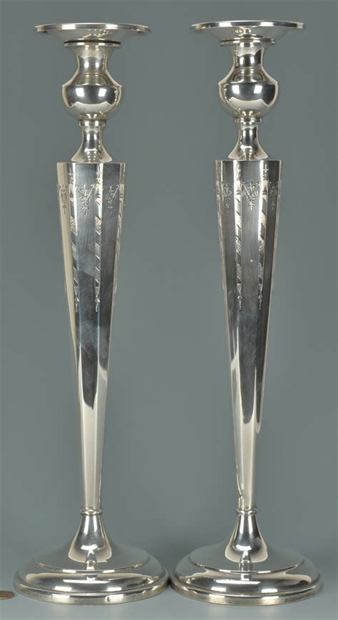 Lot 434: Pair 16" tall sterling silver candlesticks