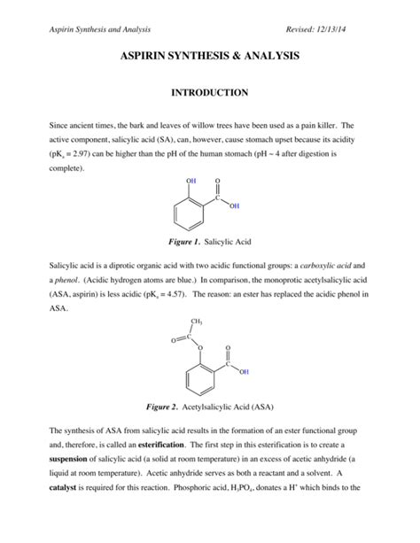 aspirin synthesis & analysis